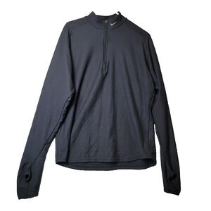 Nike Sphere Black LS 1/2 Zip Thermal Nylon Athletic Pullover Men's XL Thumbholes